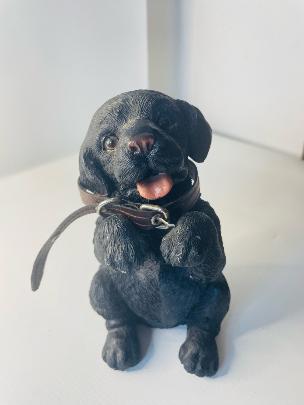 Decorative Resin Labrador Retriever Puppy Brown Leather Collar
